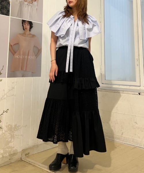 トップス HONEY MI balloon collar ribbon blouse balloon collar ribbon blouse
