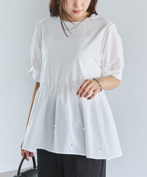 洗える】パールペプラムプルオーバー（Tシャツ/カットソー