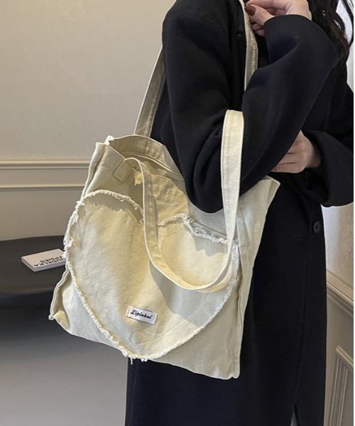 WEGO（ウィゴー）の「WEGO/切りっぱなしハートスクエアトートバッグ（トートバッグ・レディース・ブラウン/ブラック/アイボリー・FREE）」の13枚目の写真