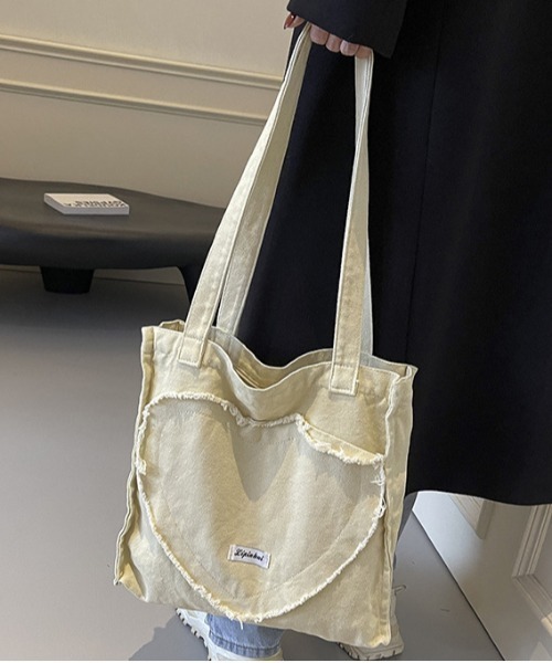 WEGO（ウィゴー）の「WEGO/切りっぱなしハートスクエアトートバッグ（トートバッグ・レディース・ブラウン/ブラック/アイボリー・FREE）」の14枚目の写真