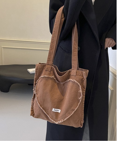 WEGO（ウィゴー）の「WEGO/切りっぱなしハートスクエアトートバッグ（トートバッグ・レディース・ブラウン/ブラック/アイボリー・FREE）」の16枚目の写真