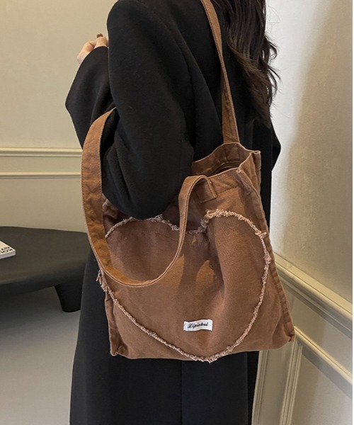 WEGO（ウィゴー）の「WEGO/切りっぱなしハートスクエアトートバッグ（トートバッグ・レディース・ブラウン/ブラック/アイボリー・FREE）」の20枚目の写真