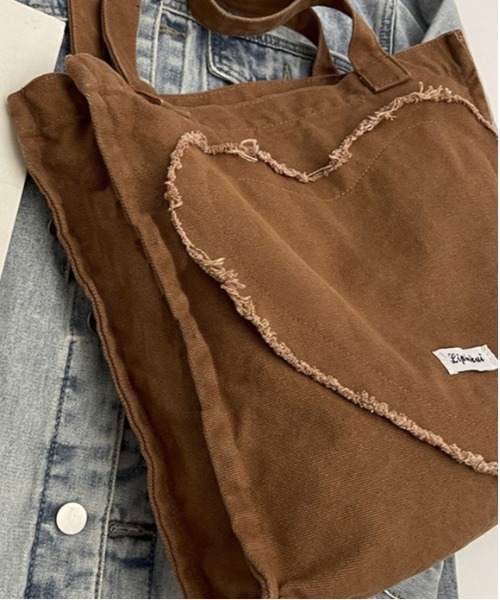 WEGO（ウィゴー）の「WEGO/切りっぱなしハートスクエアトートバッグ（トートバッグ・レディース・ブラウン/ブラック/アイボリー・FREE）」の21枚目の写真