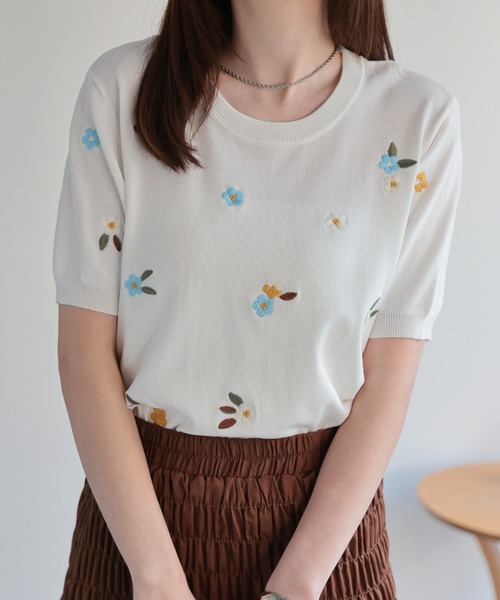 【美品】45R　インディゴギマニット　ボーダー　サマーニット　ロゴ刺繍　S 美品】45R インディゴギマニット ボーダー サマーニット ロゴ