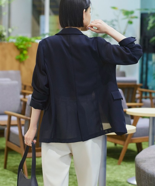 RUIRUE BOUTIQUE(ルイルエブティック)の「洗える ストレッチ | パナマ シアー テーラードジャケット | レディース おしゃれ きれいめ オフィスカジュアル 通勤服 夏コーデ ジャケット(テーラードジャケット・レディース・ネイビー/ブラック/アイボリー/ベージュ/チャコール・LL/L/M/S)」の16枚目の写真