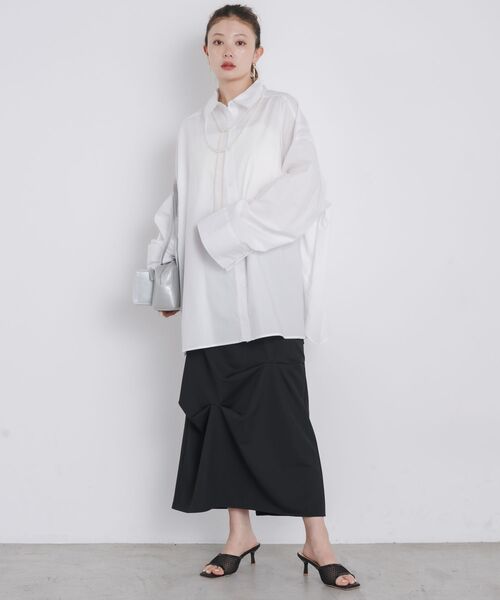 kivi(キヴィ)の「tuck drape skirt(スカート・レディース・ブラック/オフホワイト・FREE)」の14枚目の写真