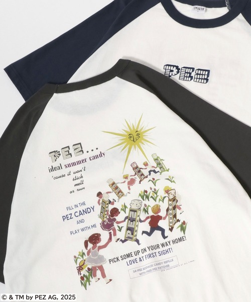 MARUKAWA（マルカワ）の「PEZ/ペッツ オーバーサイズ レトロキャラクター ワンポイント刺繍 バックプリント ラグラン リンガー 半袖Tシャツ レディース メンズ（Tシャツ/カットソー・レディース・モカ/ホワイト系その他/グレー系その他/ブルー系その他/チャコール/ブルー系その他2/ホワイト/ネイビー・M/L/LL）」の4枚目の写真