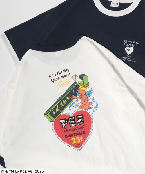 MARUKAWA（マルカワ）の「PEZ/ペッツ オーバーサイズ レトロキャラクター ワンポイント刺繍 バックプリント ラグラン リンガー 半袖Tシャツ レディース メンズ（Tシャツ/カットソー・レディース・モカ/ホワイト系その他/グレー系その他/ブルー系その他/チャコール/ブルー系その他2/ホワイト/ネイビー・M/L/LL）」の2枚目の写真