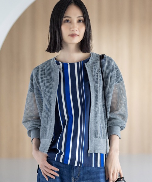 メッシュニットブルゾン セール】【洗濯可能】メッシュニットブルゾン【人気のため秋の新