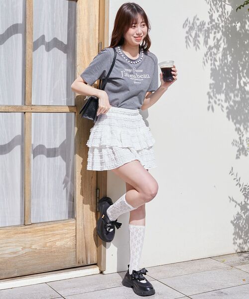MAJESTIC LEGON(マジェスティックレゴン)の「パールネックロゴTシャツ(Tシャツ/カットソー・レディース・ブラック/オフホワイト/チャコールグレー・MEDIUM)」の12枚目の写真