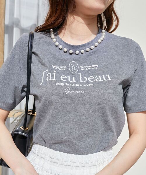 MAJESTIC LEGON(マジェスティックレゴン)の「パールネックロゴTシャツ(Tシャツ/カットソー・レディース・ブラック/オフホワイト/チャコールグレー・MEDIUM)」の16枚目の写真
