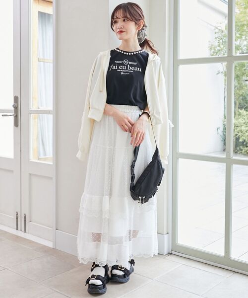 MAJESTIC LEGON(マジェスティックレゴン)の「パールネックロゴTシャツ(Tシャツ/カットソー・レディース・ブラック/オフホワイト/チャコールグレー・MEDIUM)」の17枚目の写真