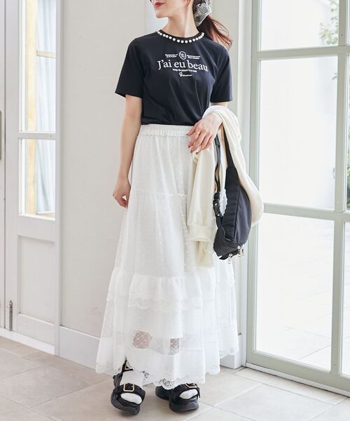 MAJESTIC LEGON(マジェスティックレゴン)の「パールネックロゴTシャツ(Tシャツ/カットソー・レディース・ブラック/オフホワイト/チャコールグレー・MEDIUM)」の18枚目の写真