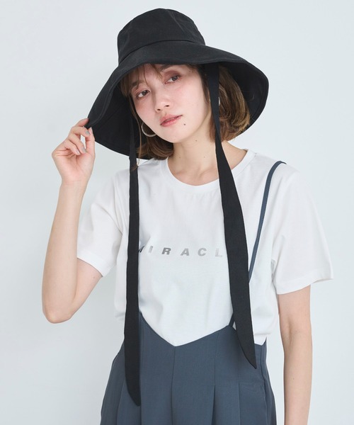 andmary♡ブリムハット セール】【麻混】リボン付きワイドブリムハット（ハット