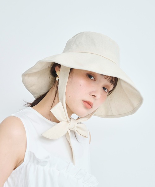 麻混】リボン付きワイドブリムハット（ハット）｜attiree（アティレー