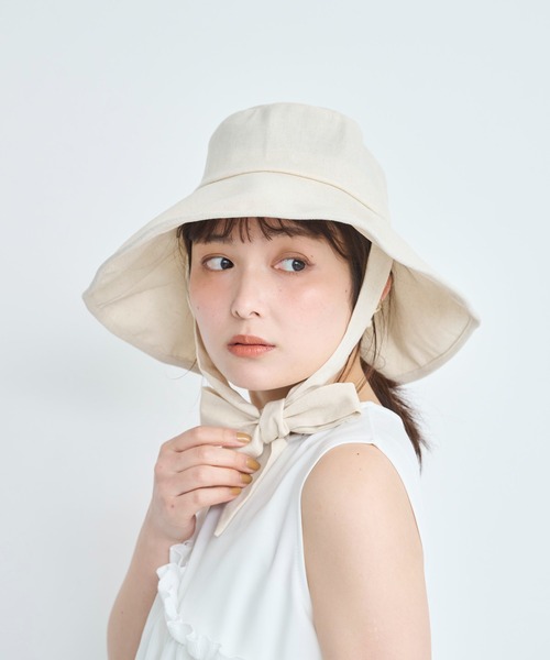 麻混】リボン付きワイドブリムハット（ハット）｜attiree（アティレー