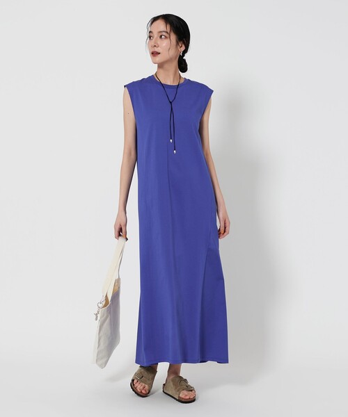 BEAUTY&YOUTH UNITED ARROWS（ビューティーアンドユースユナイテッドアローズ）の「【WEB限定 Wardrobe DAILY MINIMAL】ティアード フレンチスリーブワンピース －接触冷感/ウォッシャブルー（ワンピース・レディース・モカ/ロイヤルブルー/ブラック・FREE）」の7枚目の写真
