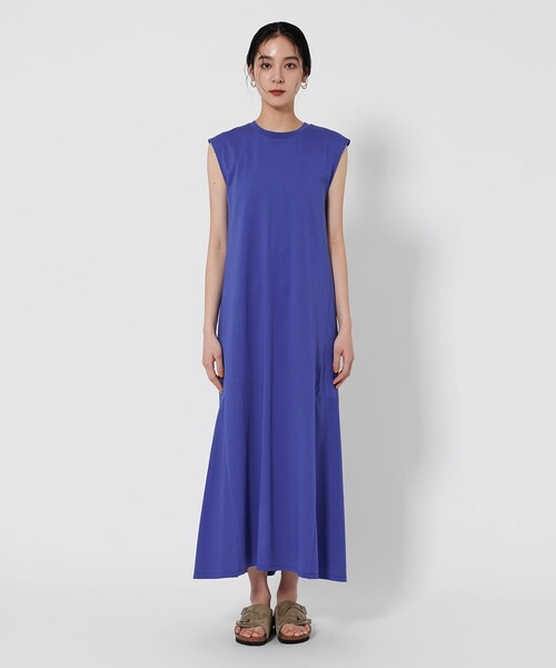 ユナイテッドアローズ　リネンフレンチスリーブワンピースロング　スカイブルー　38 WEB限定 Wardrobe DAILY MINIMAL】ティアード フレンチスリーブ