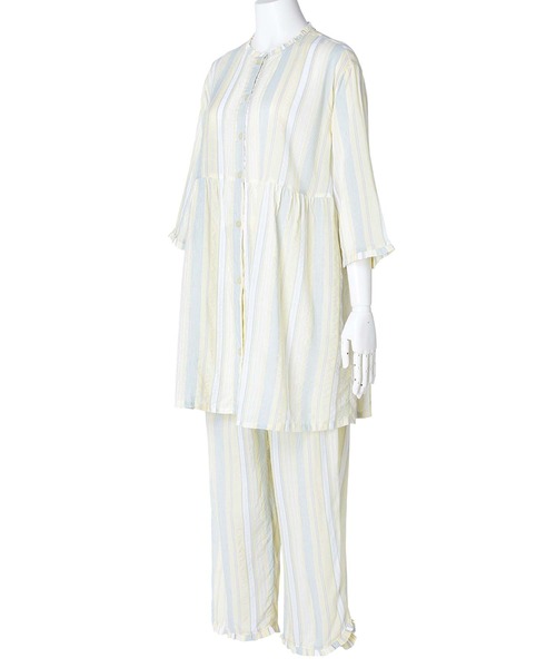 KID BLUE（キッドブルー）の「キッドブルー -２５ＣＲサッカーストライプ -7分袖パジャマ -KNBK555 -kidblue（ルームウェア/パジャマ・レディース・イエロー/ピンク/サックスブルー・M/L）」の12枚目の写真