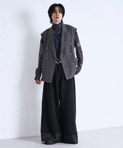 Ellno Loset（エルノロゼット）の「メッシュキリカエワイドバギーパンツ（その他パンツ・メンズ・グレー/ブラック・MEDIUM/LARGE/X-SMALL/SMALL）」の7枚目の写真