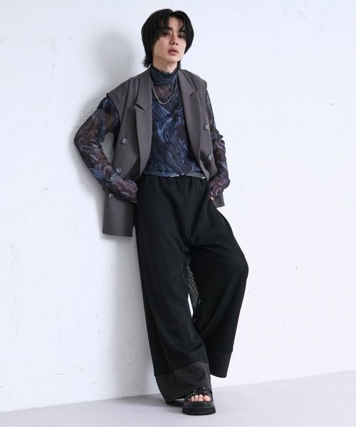 Ellno Loset（エルノロゼット）の「メッシュキリカエワイドバギーパンツ（その他パンツ・メンズ・グレー/ブラック・MEDIUM/LARGE/X-SMALL/SMALL）」の8枚目の写真