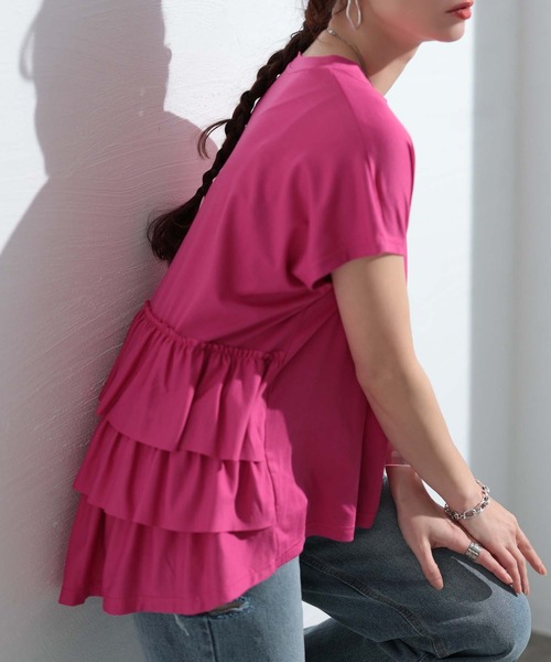 Sawa a la mode（サワアラモード）の「接触冷感バックティアードカットソー（Tシャツ/カットソー・レディース・ピンク/ブルー/ブラック/ホワイト・FREE）」の4枚目の写真