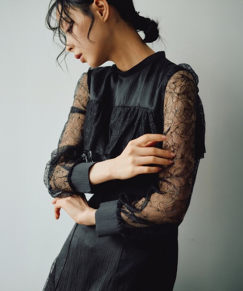 haremode(ハレモード)の「シアーレースコンビネーションドレス(ドレス・レディース・チャコールグレー/ブラック/ライトパープル・S/M)」の2枚目の写真