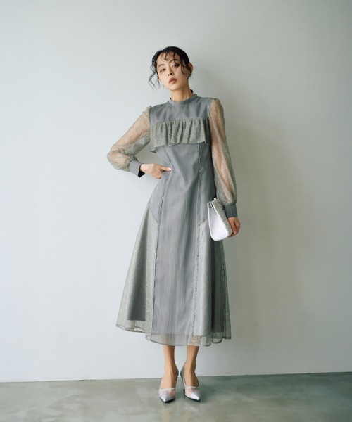 haremode(ハレモード)の「シアーレースコンビネーションドレス(ドレス・レディース・チャコールグレー/ブラック/ライトパープル・S/M)」の8枚目の写真