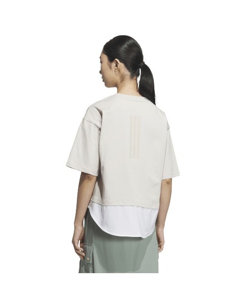 adidas(アディダス)の「アディダス adidas レイヤード ルーズフィット半袖コットンTシャツ(Tシャツ/カットソー・レディース・ベージュ/ブラック・S/M/L/XL)」の3枚目の写真