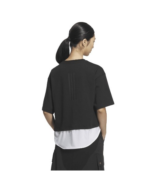 adidas(アディダス)の「アディダス adidas レイヤード ルーズフィット半袖コットンTシャツ(Tシャツ/カットソー・レディース・ベージュ/ブラック・S/M/L/XL)」の7枚目の写真