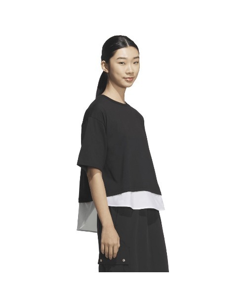 adidas(アディダス)の「アディダス adidas レイヤード ルーズフィット半袖コットンTシャツ(Tシャツ/カットソー・レディース・ベージュ/ブラック・S/M/L/XL)」の8枚目の写真