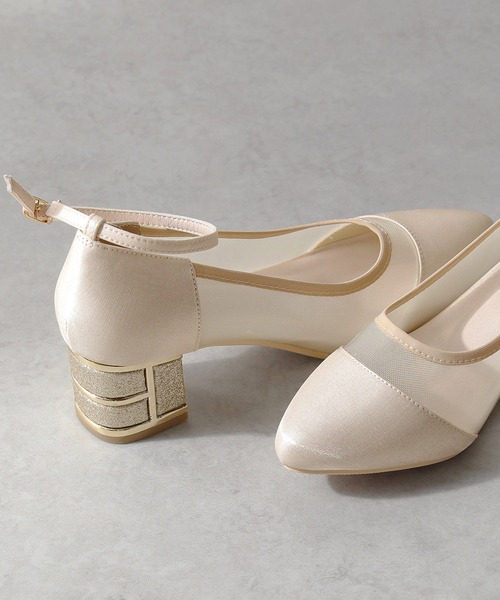 ラメ×シアー グリッター チャンキーヒール パンプス 結婚式