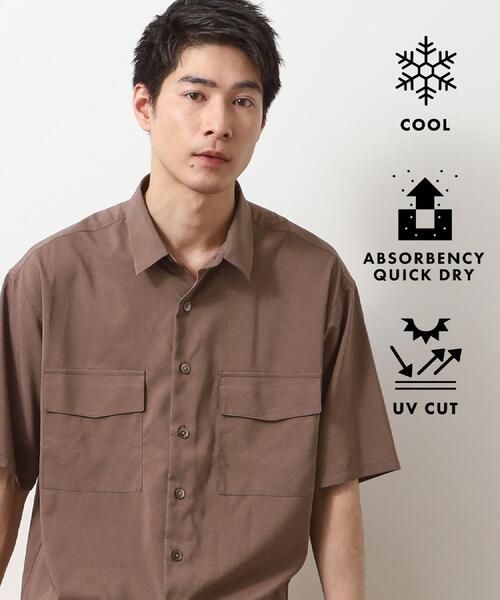 THE SHOP TK (ザ ショップ ティーケー )の「クールファイバー ダブルフラップ半袖シャツ 接触冷感/吸水速乾/UVケア/軽量/セットアップ可(シャツ/ブラウス・メンズ・ブラウン系/ネイビー・02/03/04)」の1枚目の写真