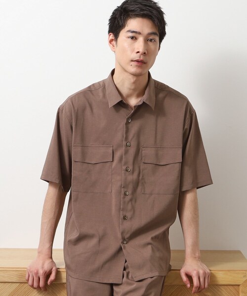 THE SHOP TK (ザ ショップ ティーケー )の「クールファイバー ダブルフラップ半袖シャツ 接触冷感/吸水速乾/UVケア/軽量/セットアップ可(シャツ/ブラウス・メンズ・ブラウン系/ネイビー・02/03/04)」の3枚目の写真