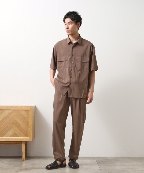 THE SHOP TK (ザ ショップ ティーケー )の「クールファイバー ダブルフラップ半袖シャツ 接触冷感/吸水速乾/UVケア/軽量/セットアップ可(シャツ/ブラウス・メンズ・ブラウン系/ネイビー・02/03/04)」の5枚目の写真
