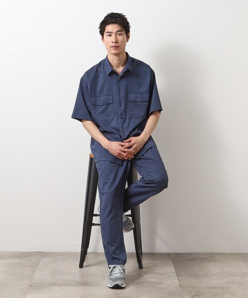 THE SHOP TK (ザ ショップ ティーケー )の「クールファイバー ダブルフラップ半袖シャツ 接触冷感/吸水速乾/UVケア/軽量/セットアップ可(シャツ/ブラウス・メンズ・ブラウン系/ネイビー・02/03/04)」の10枚目の写真