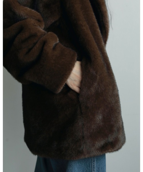 anuke（アンヌーク）の「Eco Minkfur Jacket（テーラードジャケット・レディース・アイボリー/ブラウン・38inch/36inch）」の8枚目の写真