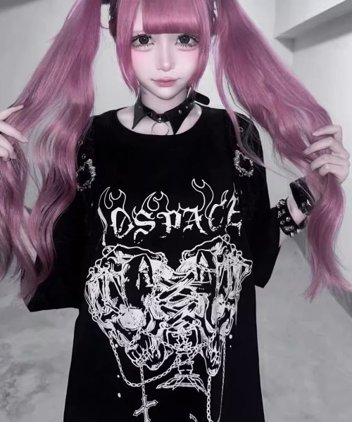 tシャツ A'GEM/9 × .kom 「AOSPACE」オフショルスカル半袖Tシャツ レディース A'GEM/9 × .kom 『AOSPACE』オフショルスカル半袖Tシャツ（T