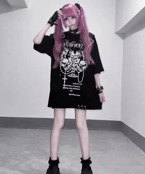 tシャツ A'GEM/9 × .kom 「AOSPACE」オフショルスカル半袖Tシャツ レディース A'GEM/9 × .kom 『AOSPACE』オフショルスカル半袖Tシャツ