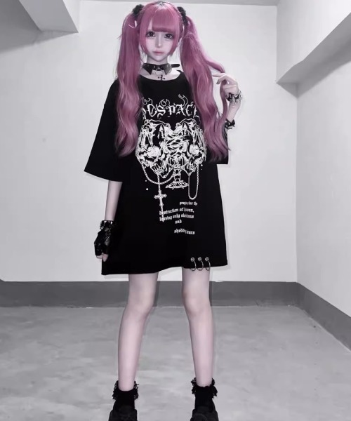 NOVESSEL(ノベセル)の「『AOSPACE』スカルプリントTシャツ(Tシャツ/カットソー・レディース・ブラック/ホワイト・FREE)」の5枚目の写真