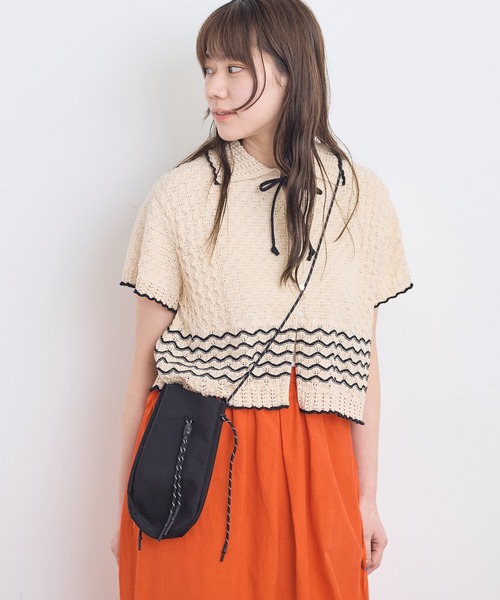 AMBIDEX（アンビデックス）の「透かし編み 襟付きプルオーバー（ニット/セーター・レディース・キナリ/ブラック・FREE）」の8枚目の写真