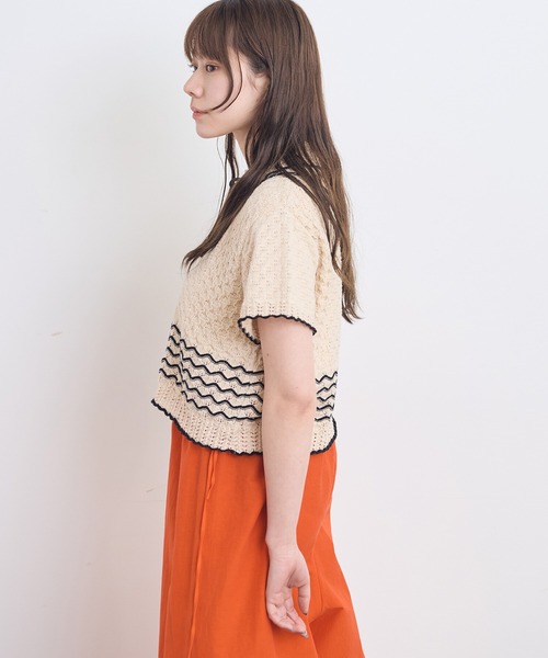 AMBIDEX（アンビデックス）の「透かし編み 襟付きプルオーバー（ニット/セーター・レディース・キナリ/ブラック・FREE）」の9枚目の写真