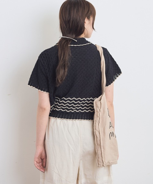 AMBIDEX（アンビデックス）の「透かし編み 襟付きプルオーバー（ニット/セーター・レディース・キナリ/ブラック・FREE）」の16枚目の写真