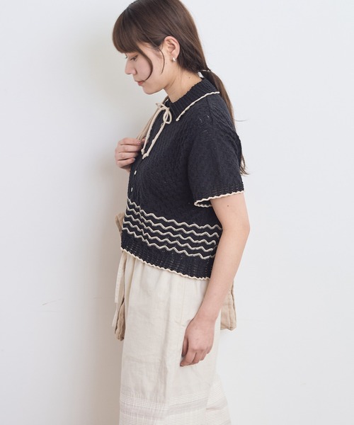 AMBIDEX（アンビデックス）の「透かし編み 襟付きプルオーバー（ニット/セーター・レディース・キナリ/ブラック・FREE）」の17枚目の写真