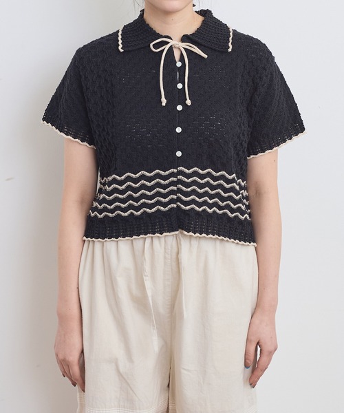 AMBIDEX（アンビデックス）の「透かし編み 襟付きプルオーバー（ニット/セーター・レディース・キナリ/ブラック・FREE）」の22枚目の写真