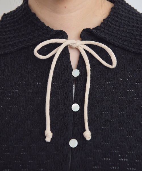 AMBIDEX（アンビデックス）の「透かし編み 襟付きプルオーバー（ニット/セーター・レディース・キナリ/ブラック・FREE）」の3枚目の写真