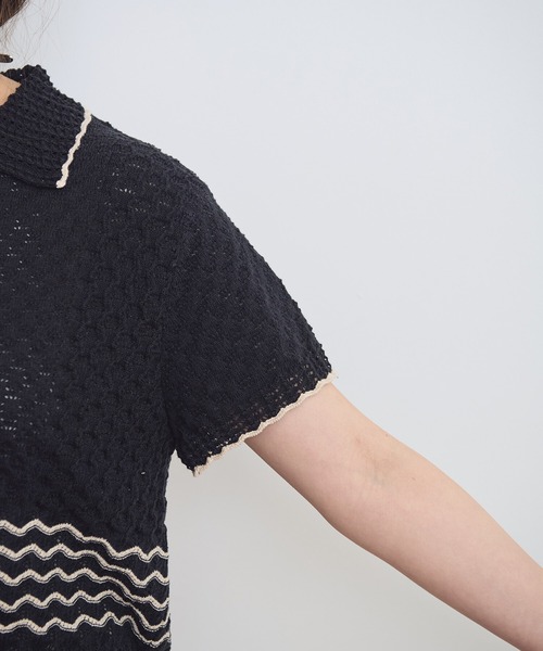 AMBIDEX（アンビデックス）の「透かし編み 襟付きプルオーバー（ニット/セーター・レディース・キナリ/ブラック・FREE）」の4枚目の写真