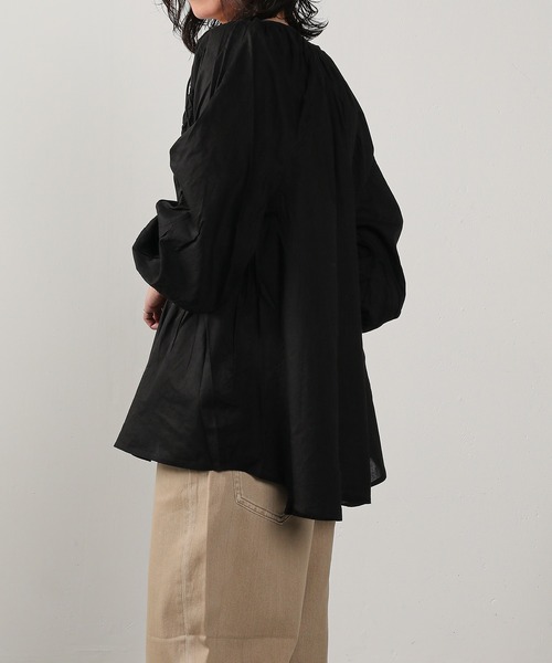 新品♡かぐれ♡コットンスモッキングブラウス♡ブラック スモッキング刺繍 コットン ブラウス（シャツ/ブラウス）｜Monocoro