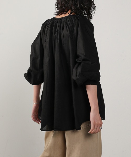 新品♡かぐれ♡コットンスモッキングブラウス♡ブラック スモッキング刺繍 コットン ブラウス（シャツ/ブラウス）｜Monocoro