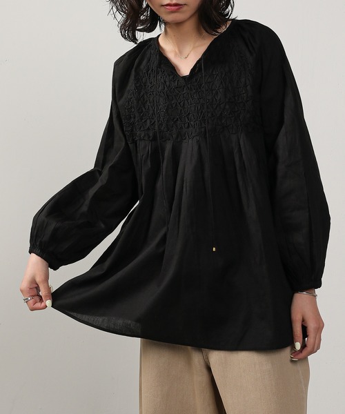 スモッキング刺繍 コットン ブラウス（シャツ/ブラウス）｜Monocoro